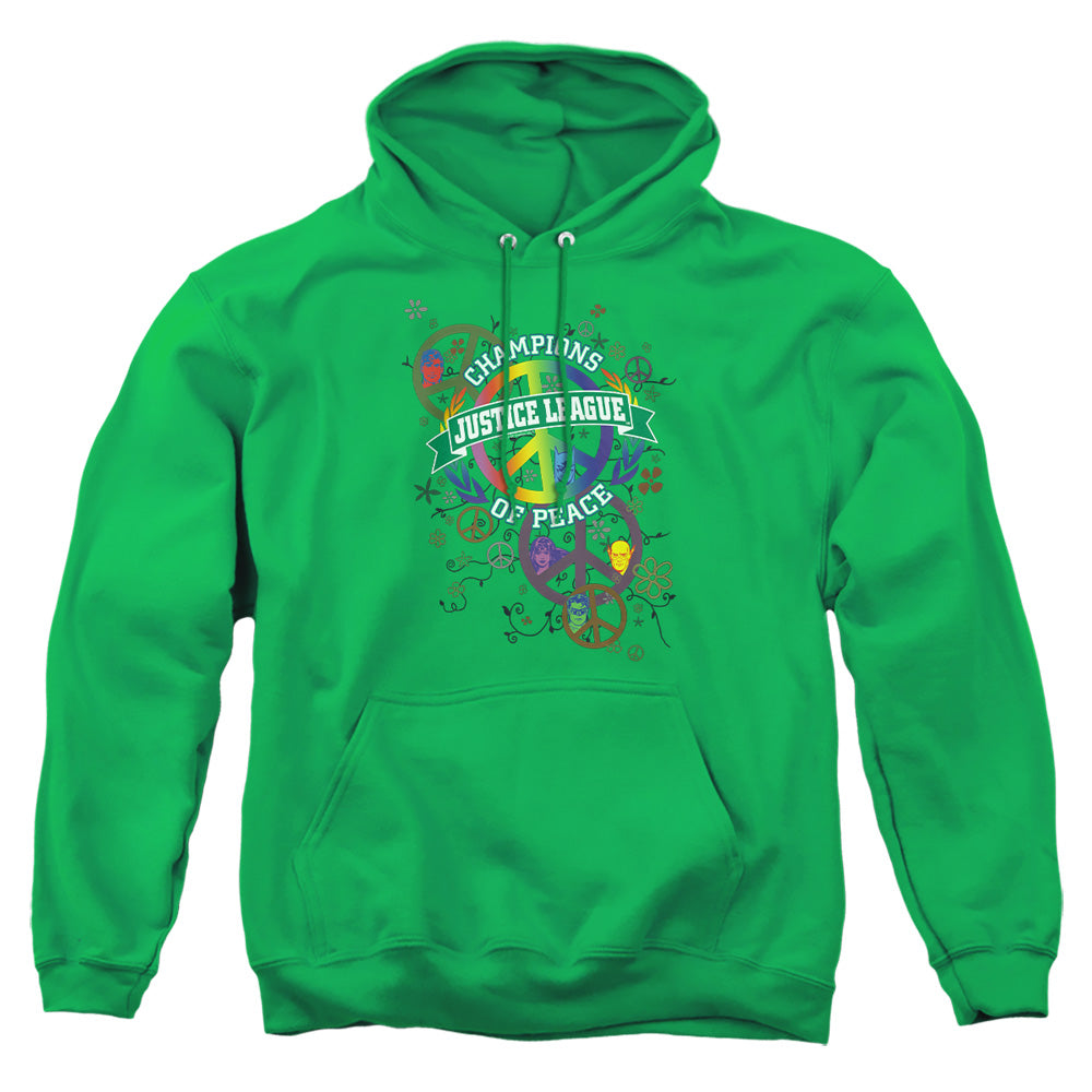AN OFFCIALLY LICENSED JLA PEACE LEAGUE ADULT UNISEX PULLOVER HOODIE KELLY GREEN