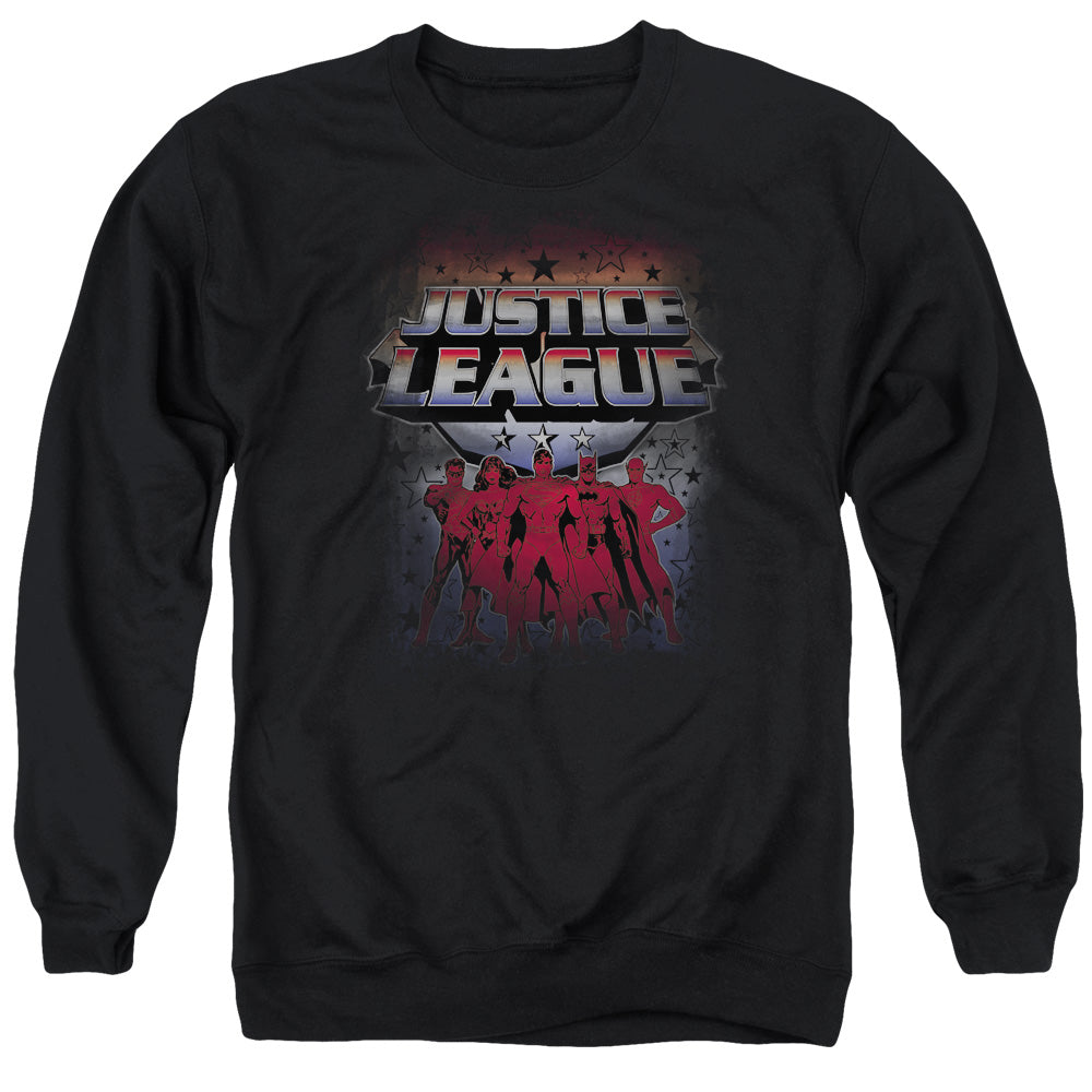 AN OFFCIALLY LICENSED JLA STAR LEAGUE ADULT UNISEX CREWNECK SWEATSHIRT BLACK