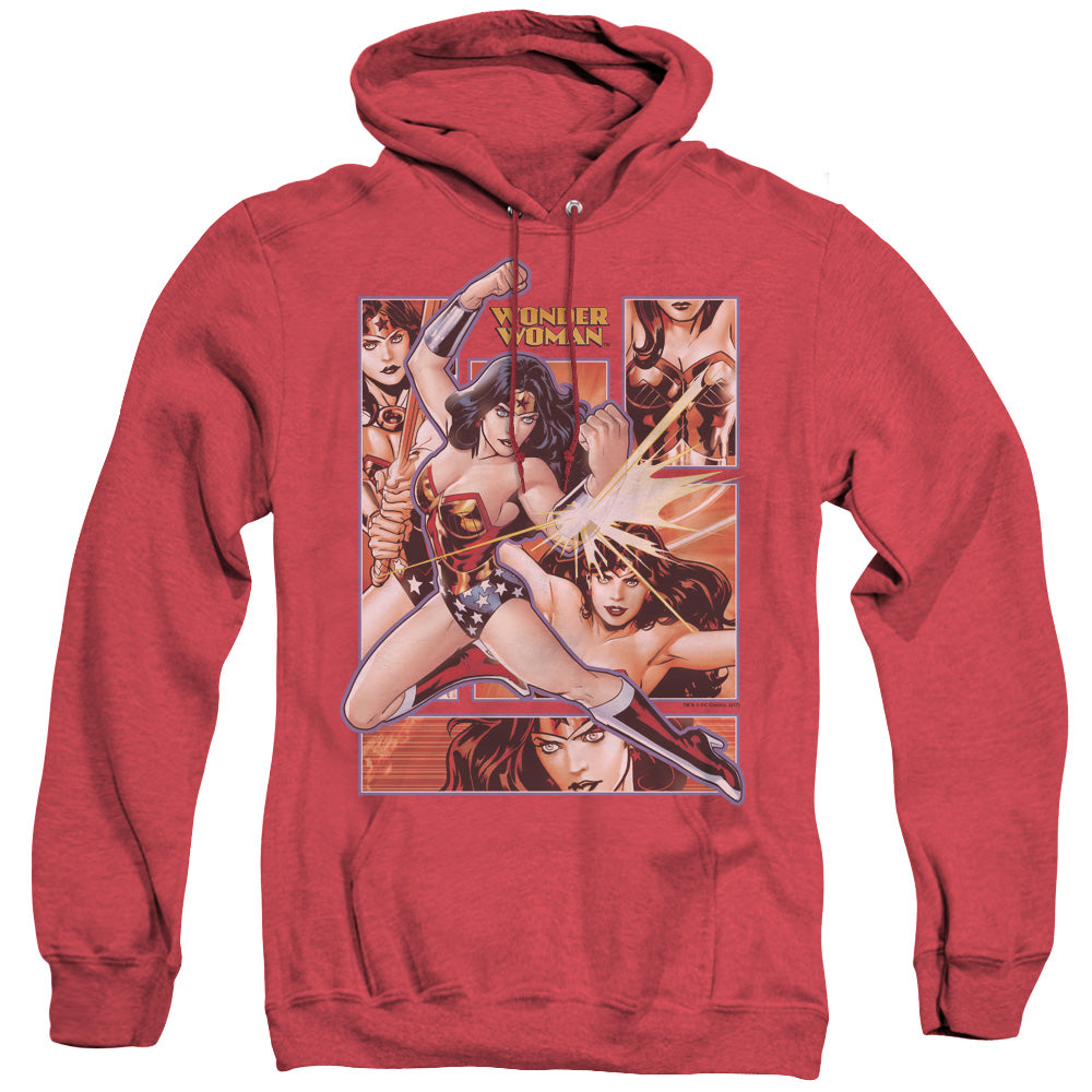 AN OFFCIALLY LICENSED JLA WONDER WOMAN PANELS ADULT UNISEX HEATHER PULLOVER HOODIE RED