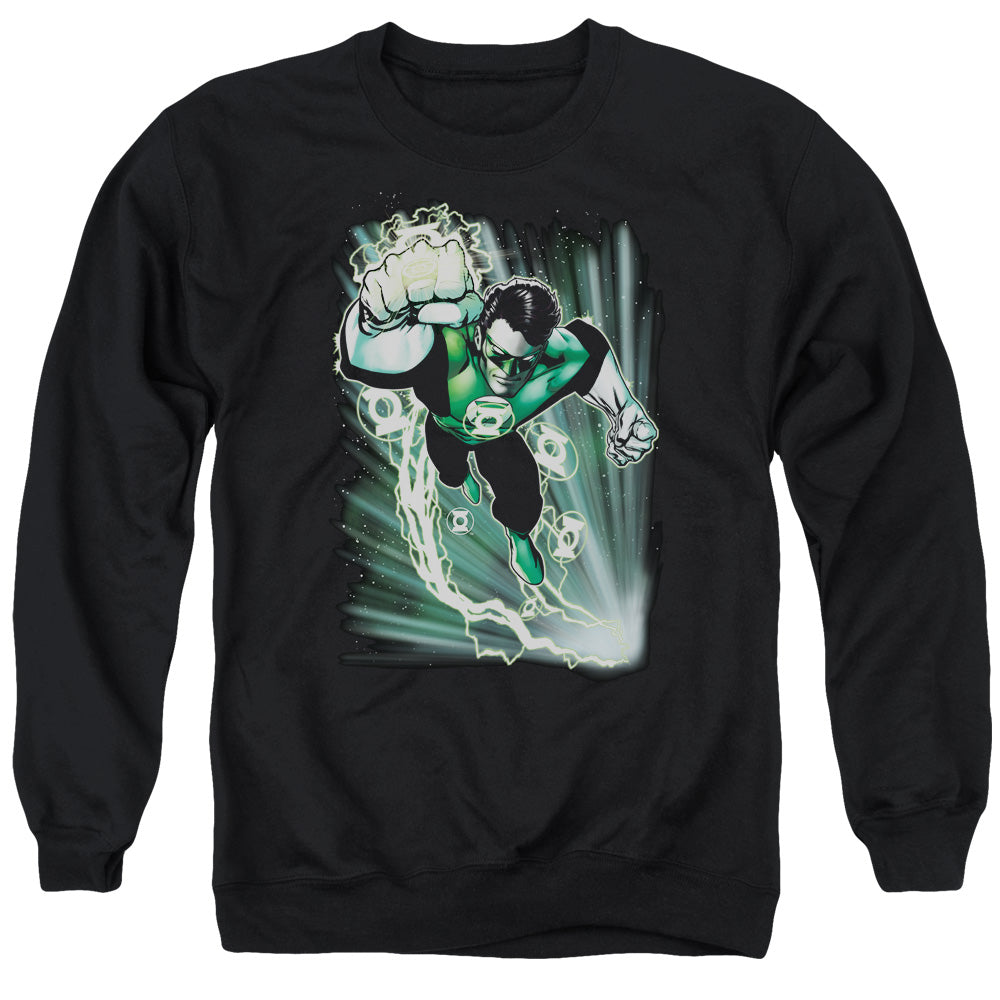 AN OFFCIALLY LICENSED JLA EMERALD ENERGY ADULT UNISEX CREWNECK SWEATSHIRT BLACK