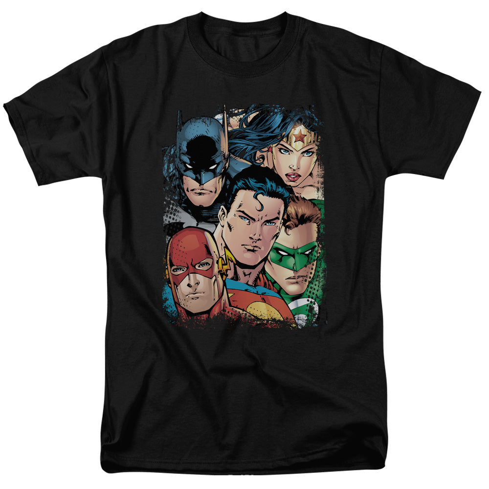 AN OFFCIALLY LICENSED JLA UP CLOSE AND PERSONAL MEN'S REGULAR FIT T-SHIRT BLACK