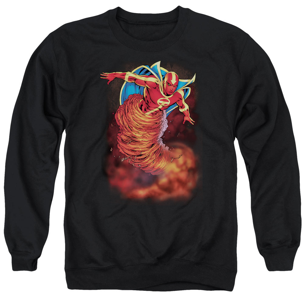 AN OFFCIALLY LICENSED JLA TORNADO CLOUD ADULT UNISEX CREWNECK SWEATSHIRT BLACK