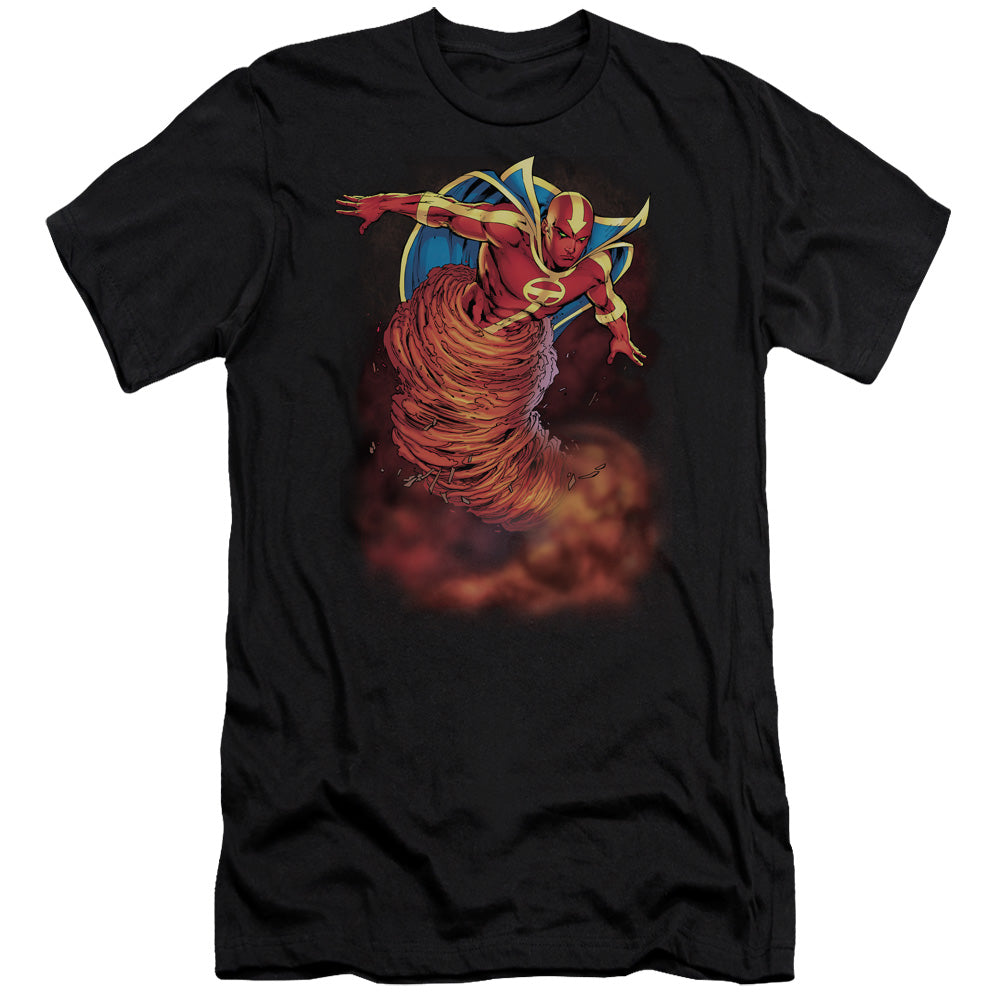 AN OFFCIALLY LICENSED JLA TORNADO CLOUD MEN'S PREMIUM SLIM FIT T-SHIRT BLACK