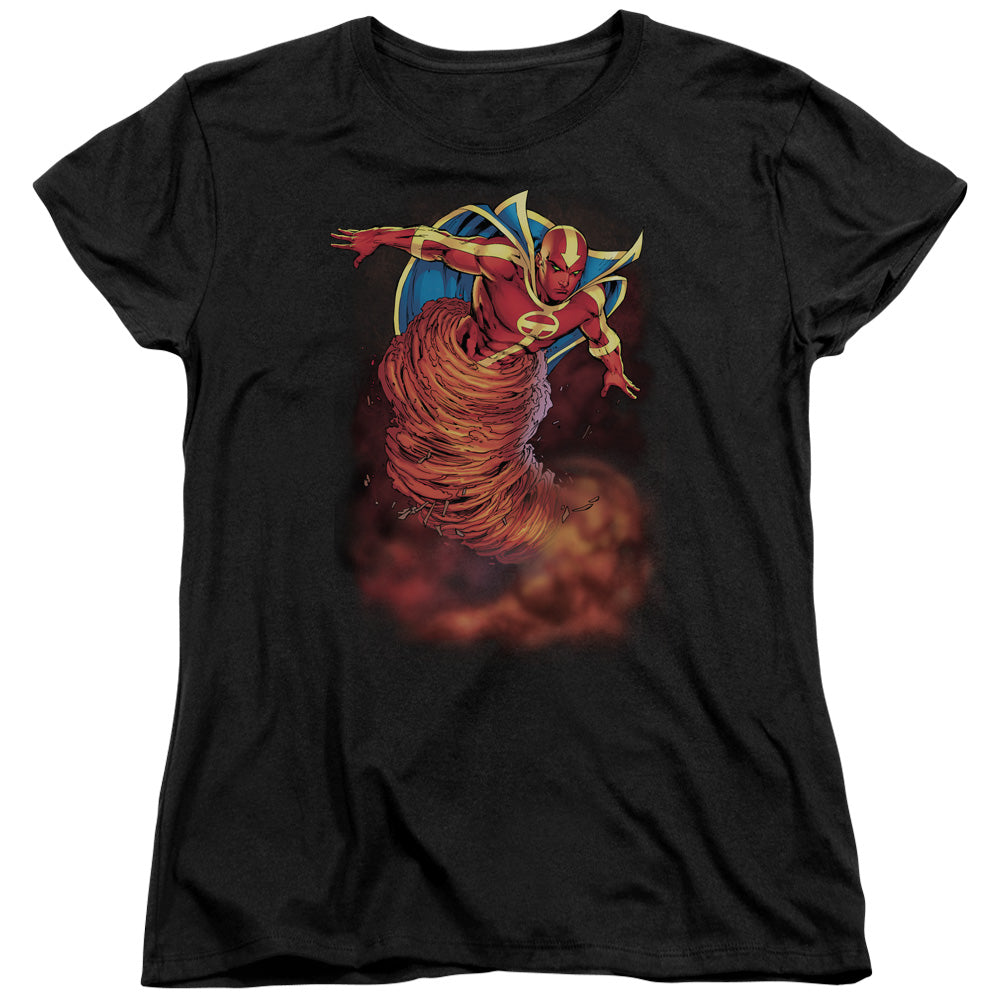 AN OFFCIALLY LICENSED JLA TORNADO CLOUD WOMEN'S REGULAR FIT T-SHIRT BLACK