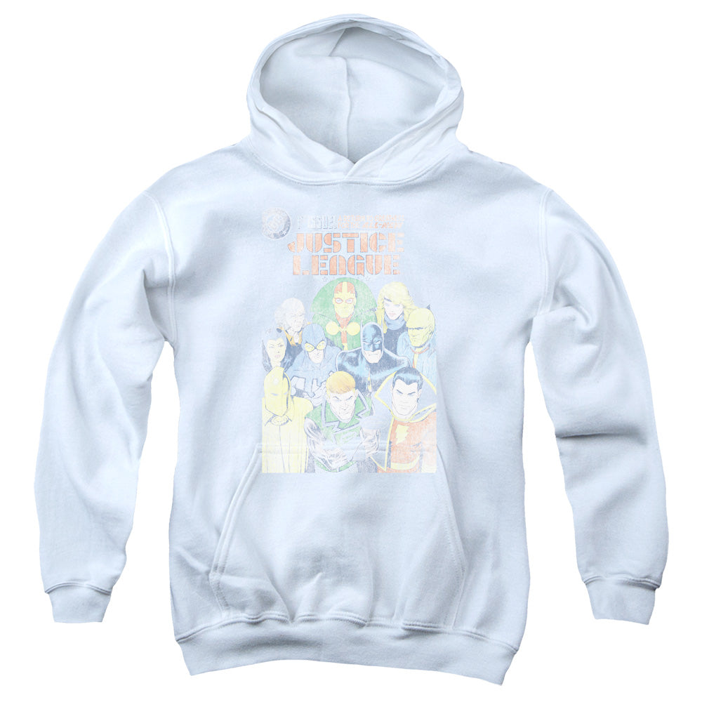 AN OFFCIALLY LICENSED JLA JUSTICE LEAGUE #1 COVER YOUTH HOODIE WHITE