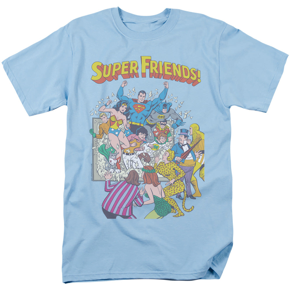 AN OFFCIALLY LICENSED JLA SUPER FRIENDS #1 MEN'S REGULAR FIT T-SHIRT LIGHT BLUE