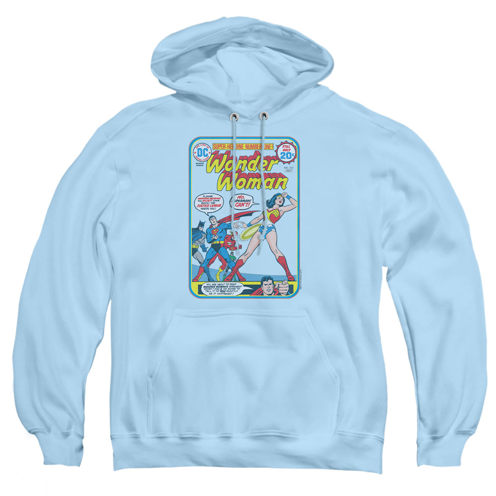 AN OFFCIALLY LICENSED JLA WW #212 COVER ADULT UNISEX PULLOVER HOODIE LIGHT BLUE