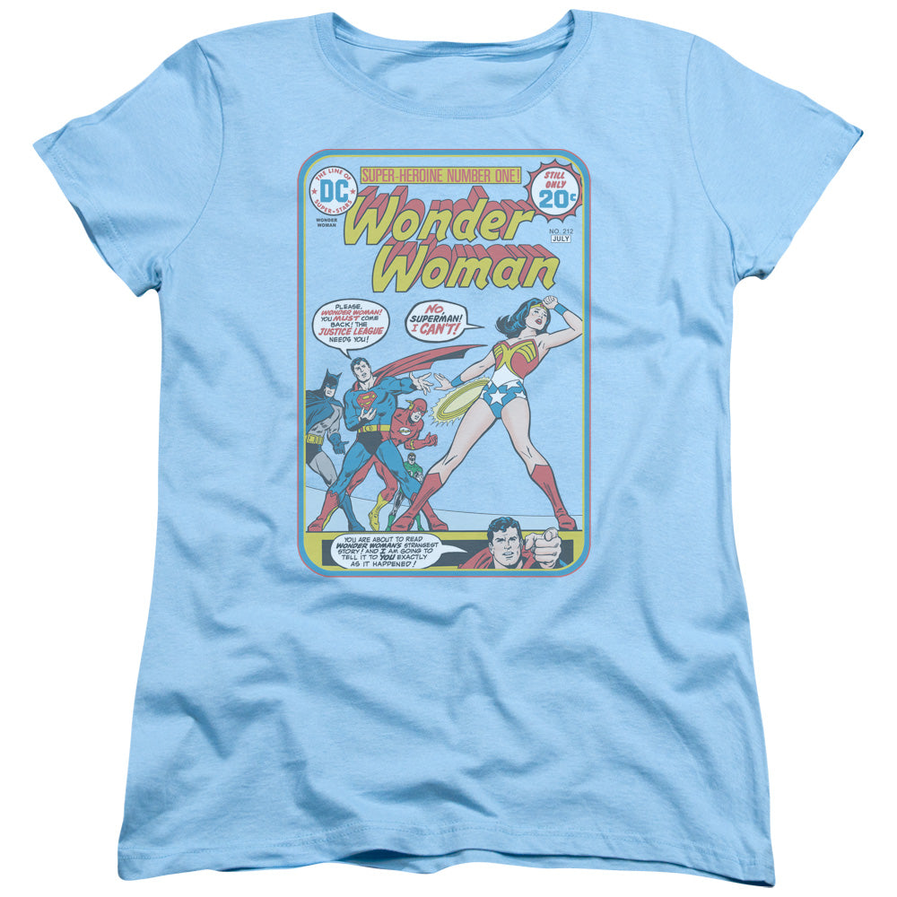AN OFFCIALLY LICENSED JLA WW #212 COVER WOMEN'S REGULAR FIT T-SHIRT LIGHT BLUE