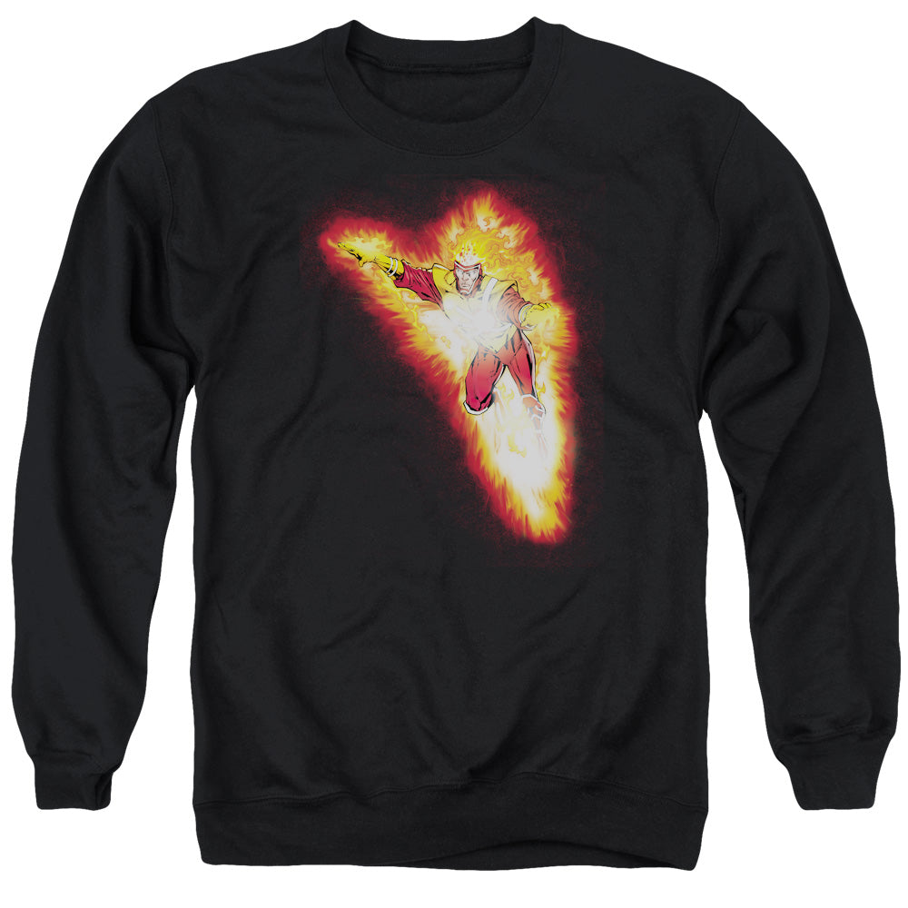 AN OFFCIALLY LICENSED JLA FIRESTORM BLAZE ADULT UNISEX CREWNECK SWEATSHIRT BLACK