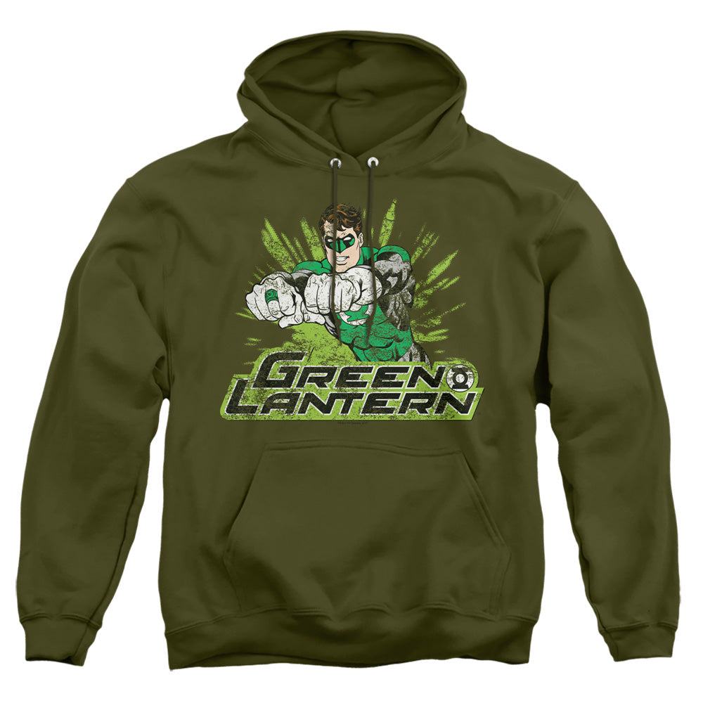 AN OFFCIALLY LICENSED JLA GL ROUGH DISTRESS ADULT UNISEX PULLOVER HOODIE MILITARY GREEN