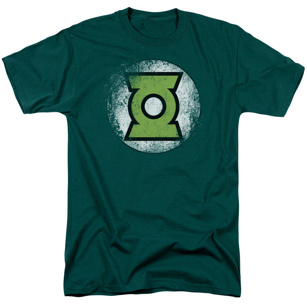 AN OFFCIALLY LICENSED JLA DESTROYED GL LOGO MEN'S REGULAR FIT T-SHIRT HUNTER GREEN