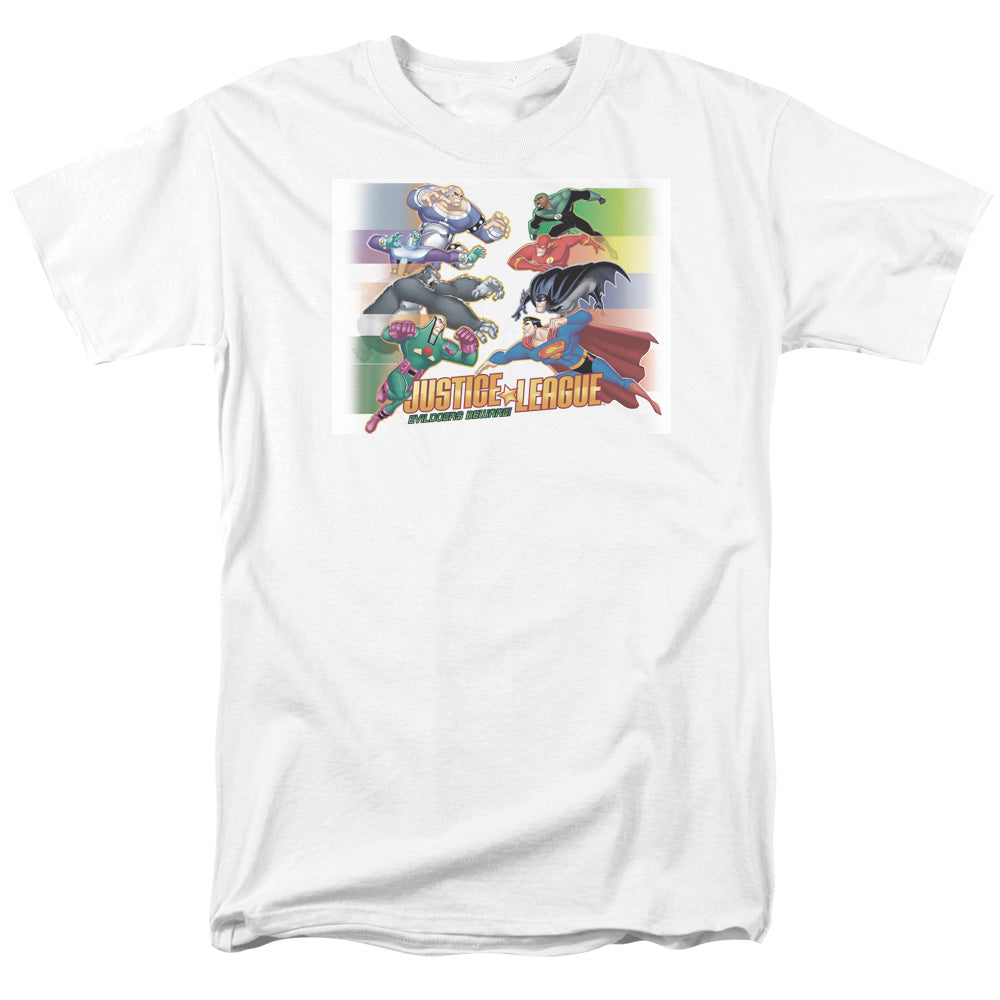 AN OFFCIALLY LICENSED JLA EVILDOERS BEWARE MEN'S REGULAR FIT T-SHIRT WHITE