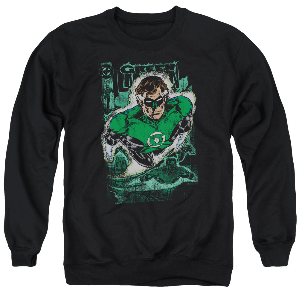 AN OFFCIALLY LICENSED JLA GREEN LANTERN #1 DISTRESS ADULT UNISEX CREWNECK SWEATSHIRT BLACK
