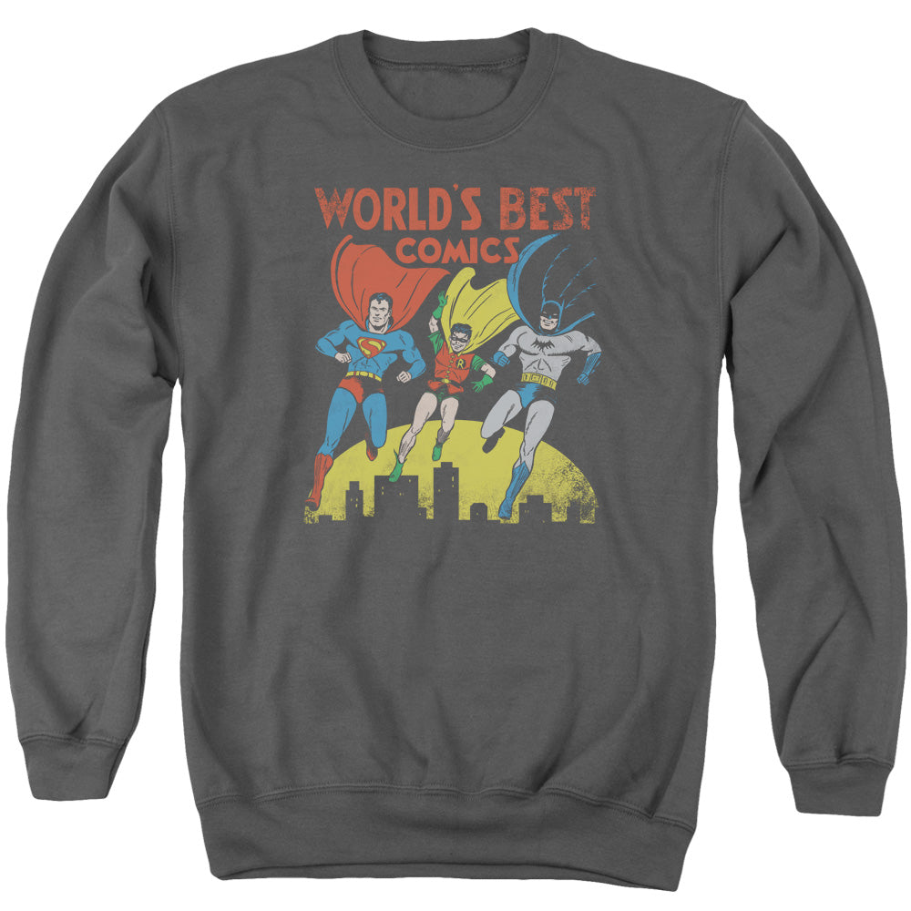 AN OFFCIALLY LICENSED JLA WORLDS BEST ADULT UNISEX CREWNECK SWEATSHIRT CHARCOAL
