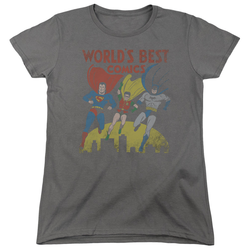 AN OFFCIALLY LICENSED JLA WORLDS BEST WOMEN'S REGULAR FIT T-SHIRT CHARCOAL