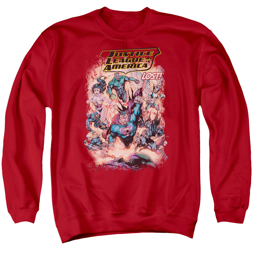 AN OFFCIALLY LICENSED JLA LOST ADULT UNISEX CREWNECK SWEATSHIRT RED