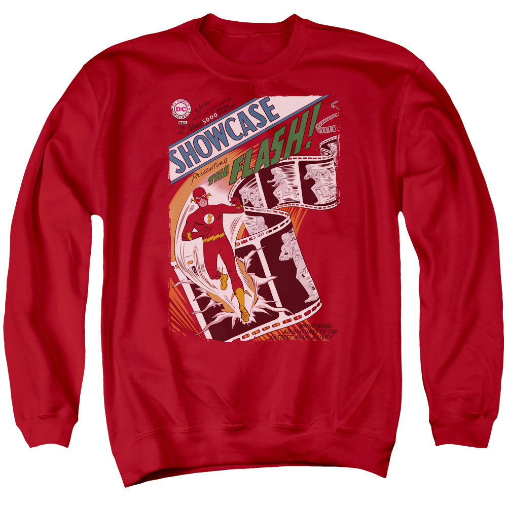 AN OFFCIALLY LICENSED JLA SHOWCASE #4 COVER ADULT UNISEX CREWNECK SWEATSHIRT RED