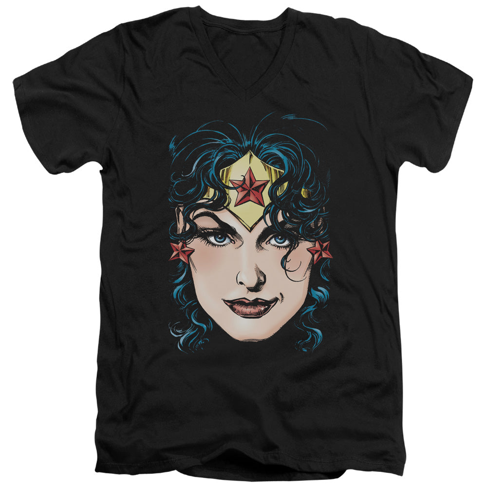 AN OFFCIALLY LICENSED DCO JLA WONDER WOMAN HEAD MEN'S V-NECK T-SHIRT BLACK