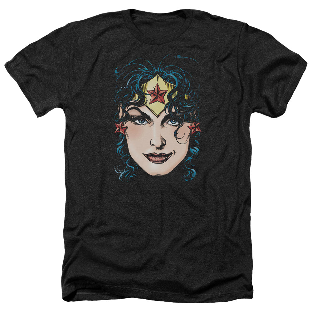 AN OFFCIALLY LICENSED DCO JLA WONDER WOMAN HEAD MEN'S HEATHER T-SHIRT CHARCOAL
