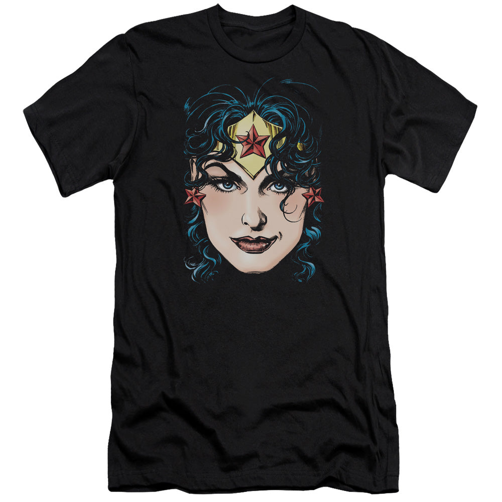 AN OFFCIALLY LICENSED DCO JLA WONDER WOMAN HEAD MEN'S PREMIUM SLIM FIT T-SHIRT BLACK