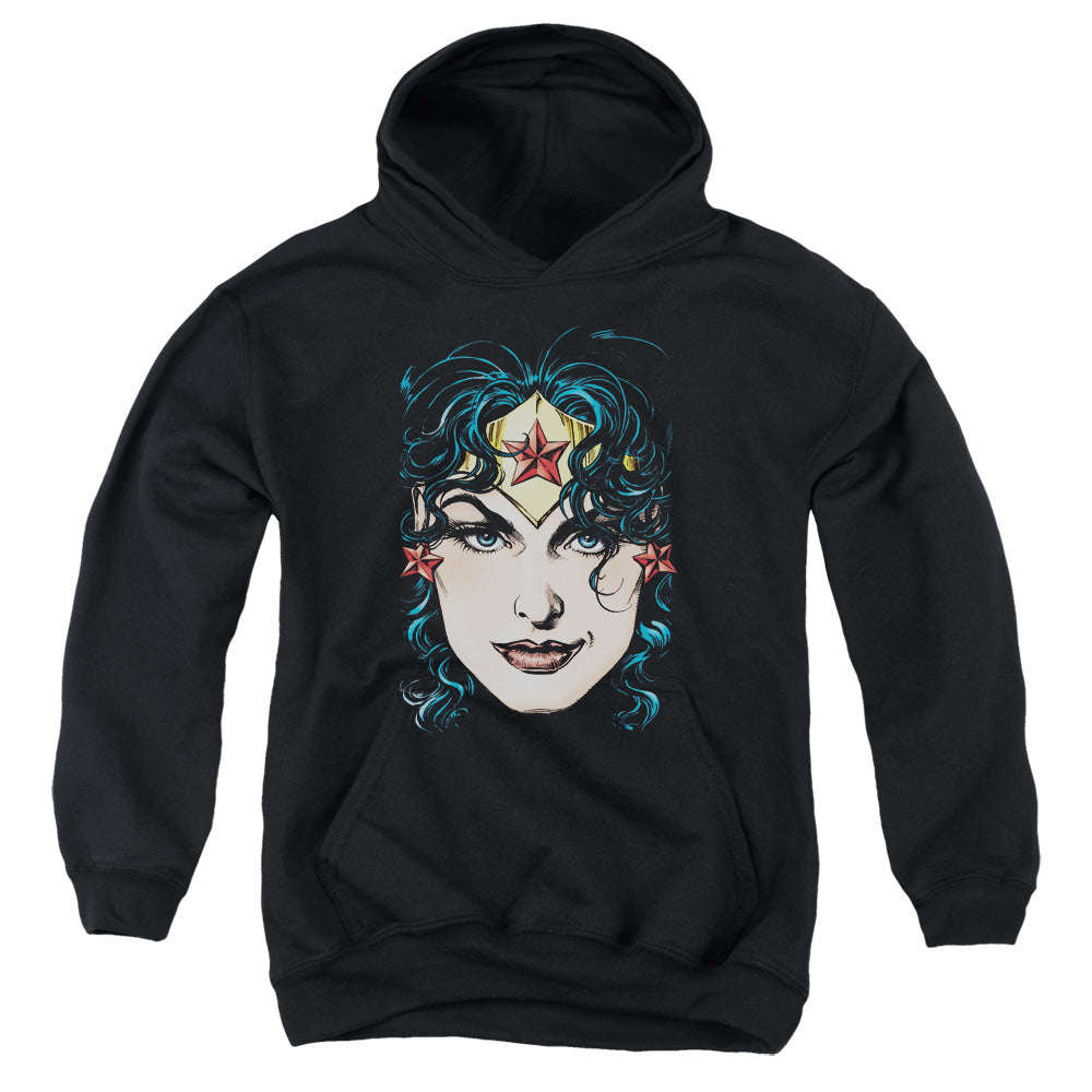 AN OFFCIALLY LICENSED DCO JLA WONDER WOMAN HEAD YOUTH HOODIE BLACK