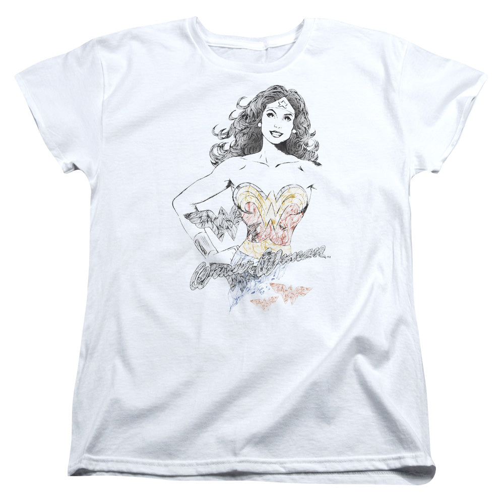 AN OFFCIALLY LICENSED DCO JLA WONDER SQUIGGLES WOMEN'S REGULAR FIT T-SHIRT WHITE