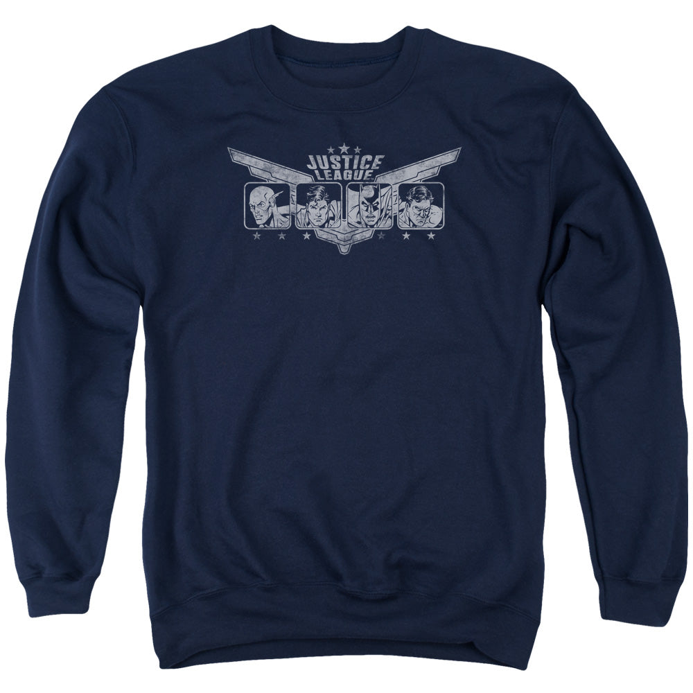 AN OFFCIALLY LICENSED JLA JUSTICE WINGS ADULT UNISEX CREWNECK SWEATSHIRT NAVY