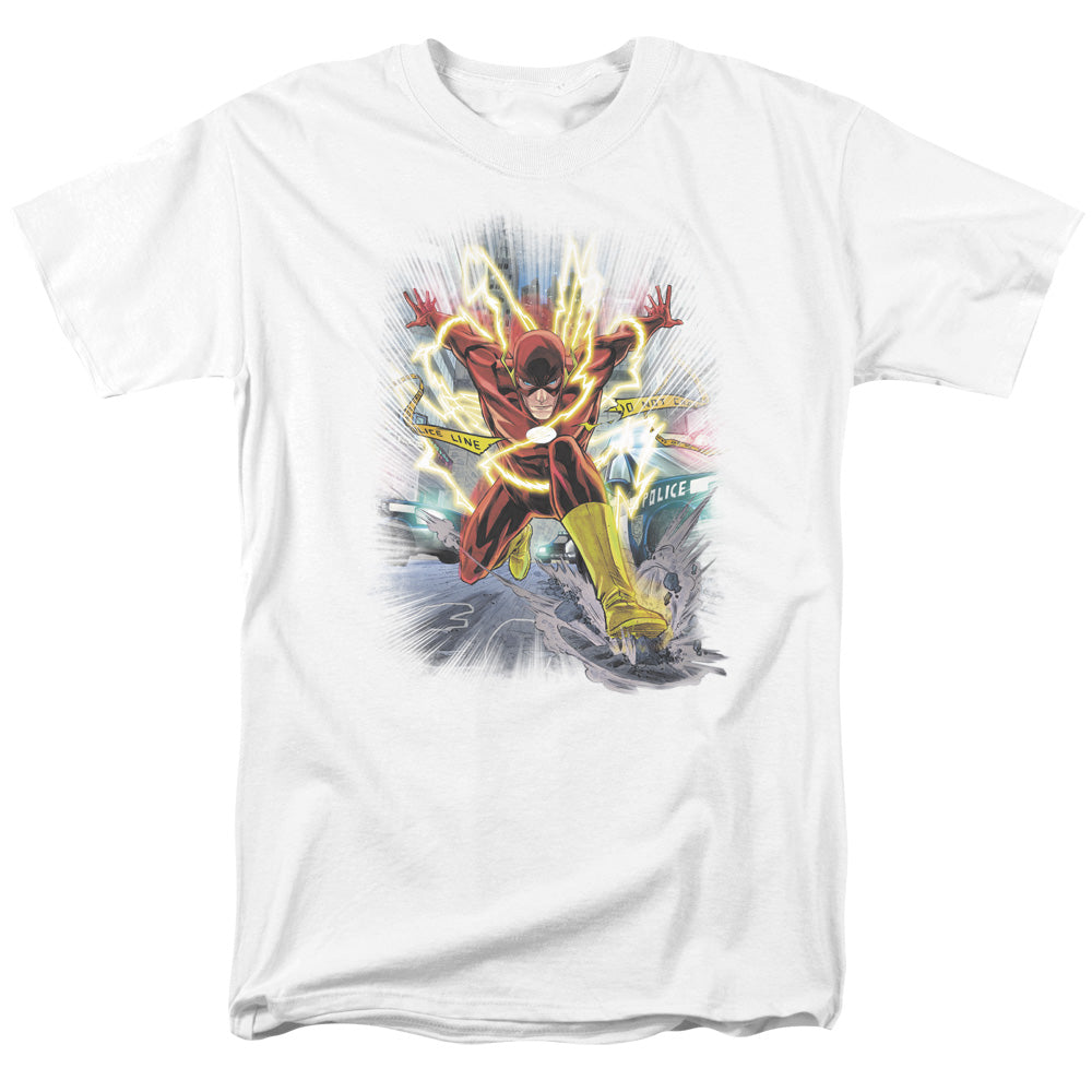 AN OFFCIALLY LICENSED JLA BRIGHTEST DAY FLASH MEN'S REGULAR FIT T-SHIRT WHITE