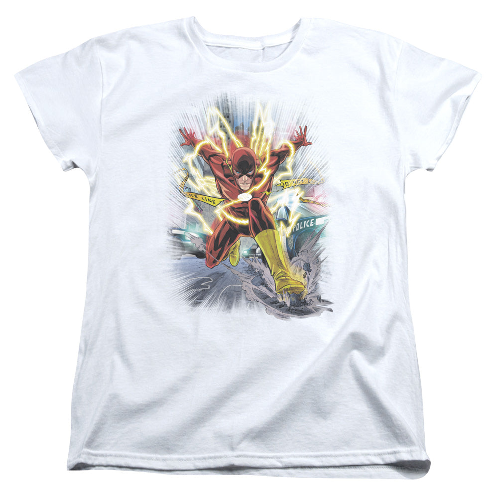 AN OFFCIALLY LICENSED JLA BRIGHTEST DAY FLASH WOMEN'S REGULAR FIT T-SHIRT WHITE