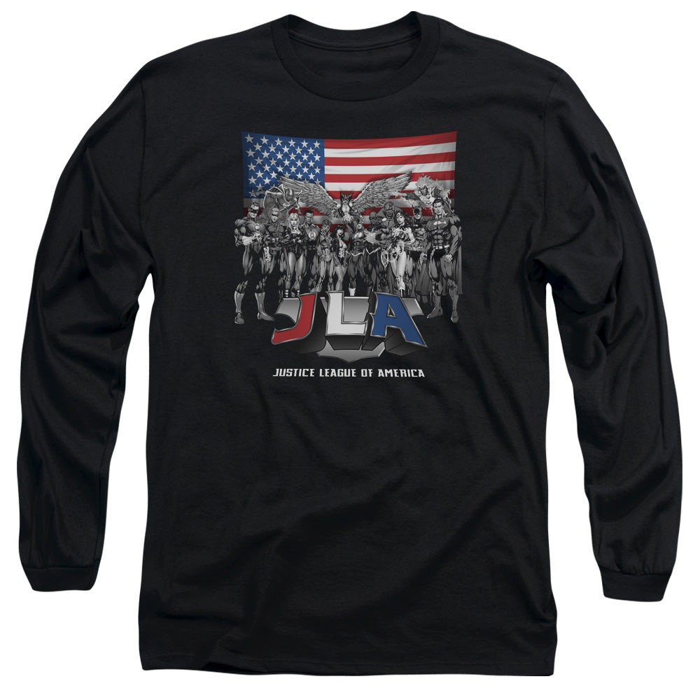 AN OFFCIALLY LICENSED JLA ALL AMERICAN LEAGUE MEN'S LONG SLEEVE T-SHIRT BLACK