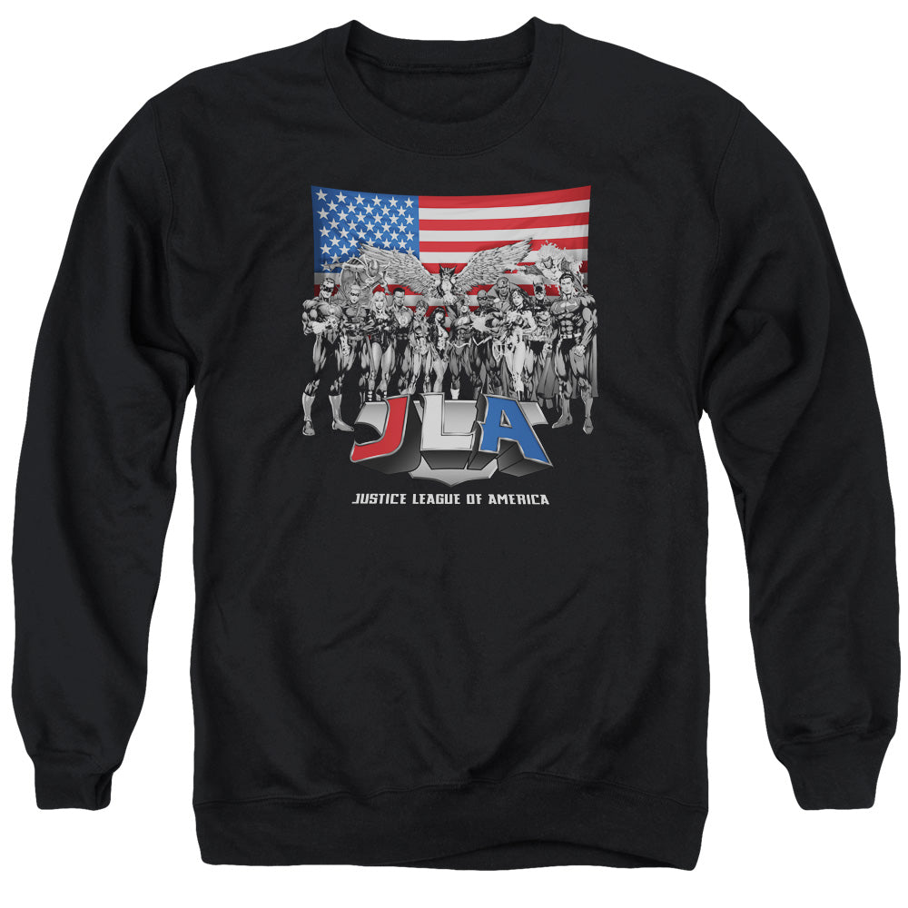 AN OFFCIALLY LICENSED JLA ALL AMERICAN LEAGUE ADULT UNISEX CREWNECK SWEATSHIRT BLACK