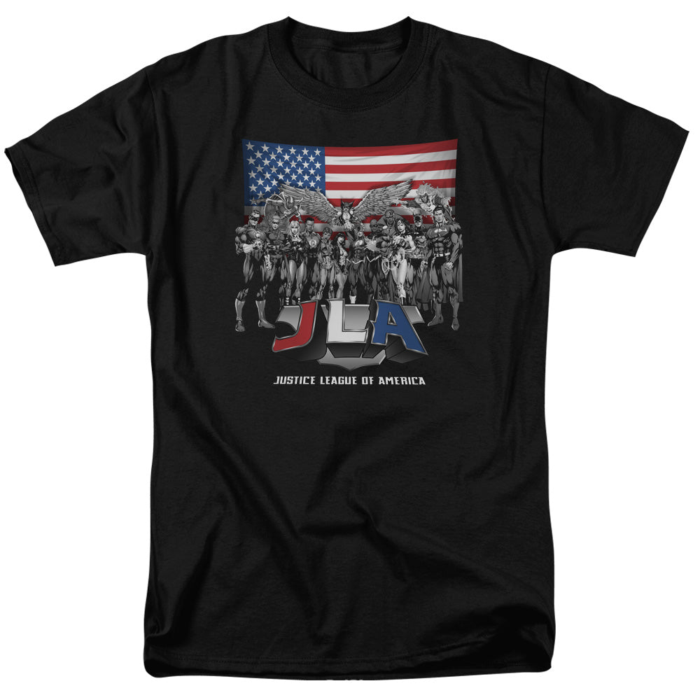 AN OFFCIALLY LICENSED JLA ALL AMERICAN LEAGUE MEN'S REGULAR FIT T-SHIRT BLACK