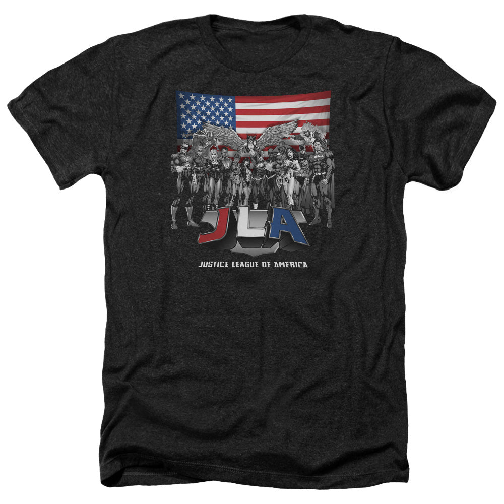 AN OFFCIALLY LICENSED JLA ALL AMERICAN LEAGUE MEN'S HEATHER T-SHIRT CHARCOAL