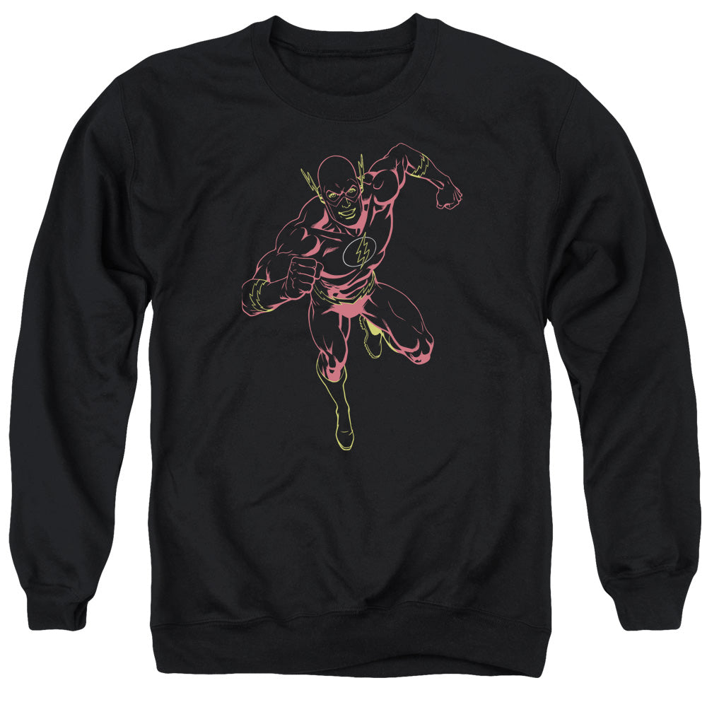 AN OFFCIALLY LICENSED JLA NEON FLASH ADULT UNISEX CREWNECK SWEATSHIRT BLACK