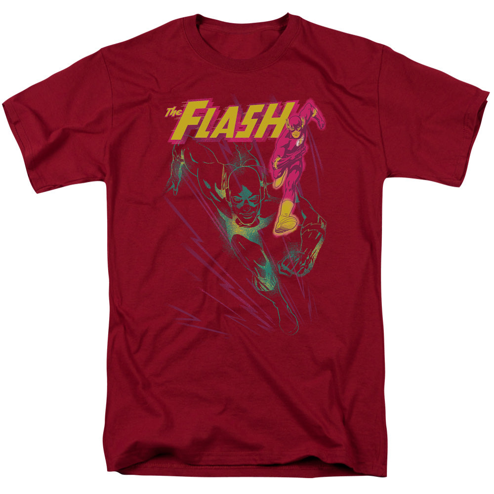 AN OFFCIALLY LICENSED JLA FLASH SPRAY MEN'S REGULAR FIT T-SHIRT CARDINAL