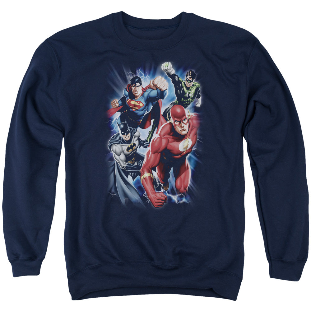 AN OFFCIALLY LICENSED JLA STORM CHASERS ADULT UNISEX CREWNECK SWEATSHIRT NAVY