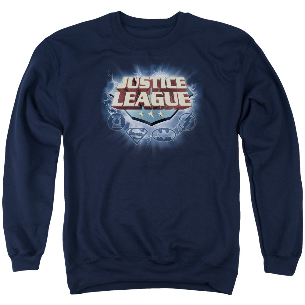 AN OFFCIALLY LICENSED JLA STORM LOGO ADULT UNISEX CREWNECK SWEATSHIRT NAVY