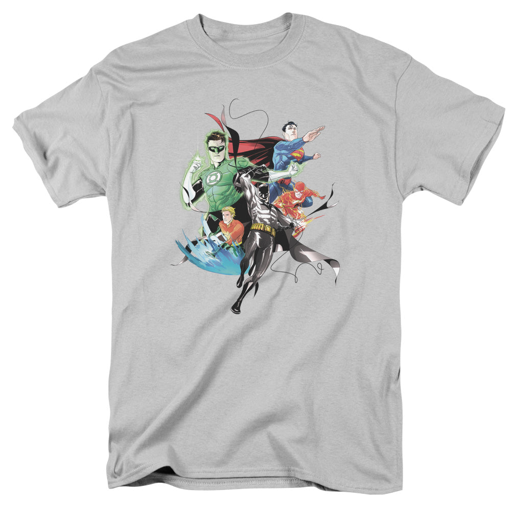 AN OFFCIALLY LICENSED JLA MASHUP MEN'S REGULAR FIT T-SHIRT SILVER