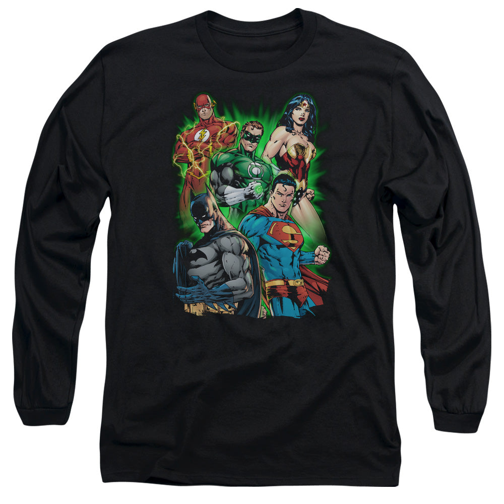 AN OFFCIALLY LICENSED JLA WILL POWER MEN'S LONG SLEEVE T-SHIRT BLACK