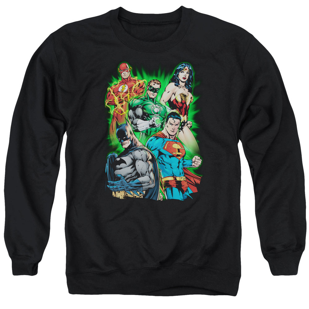 AN OFFCIALLY LICENSED JLA WILL POWER ADULT UNISEX CREWNECK SWEATSHIRT BLACK