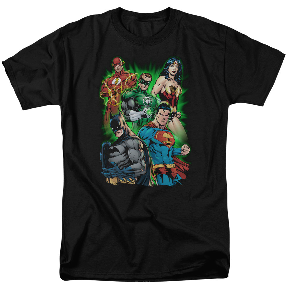 AN OFFCIALLY LICENSED JLA WILL POWER MEN'S REGULAR FIT T-SHIRT BLACK