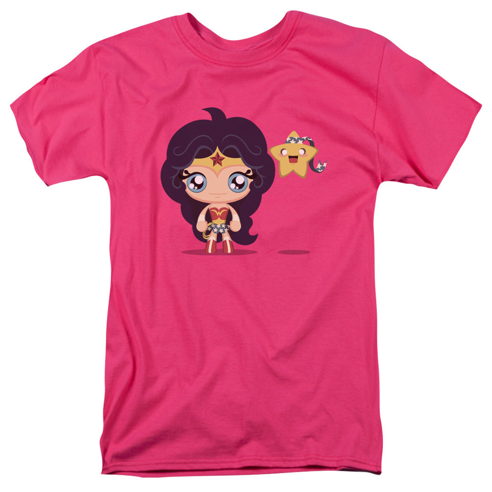 AN OFFCIALLY LICENSED JLA CUTE WONDER WOMAN MEN'S REGULAR FIT T-SHIRT HOT PINK
