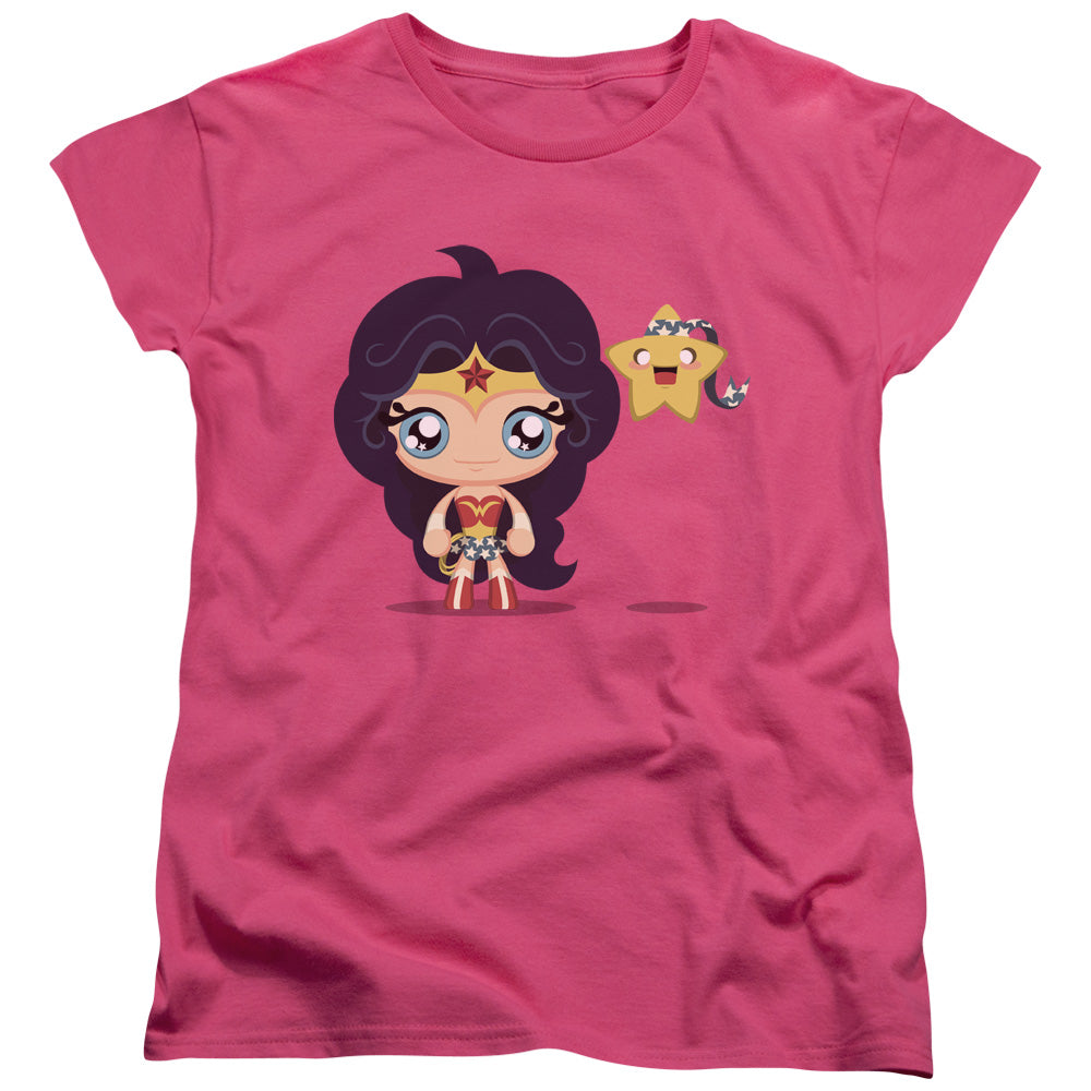 AN OFFCIALLY LICENSED JLA CUTE WONDER WOMAN WOMEN'S REGULAR FIT T-SHIRT HOT PINK