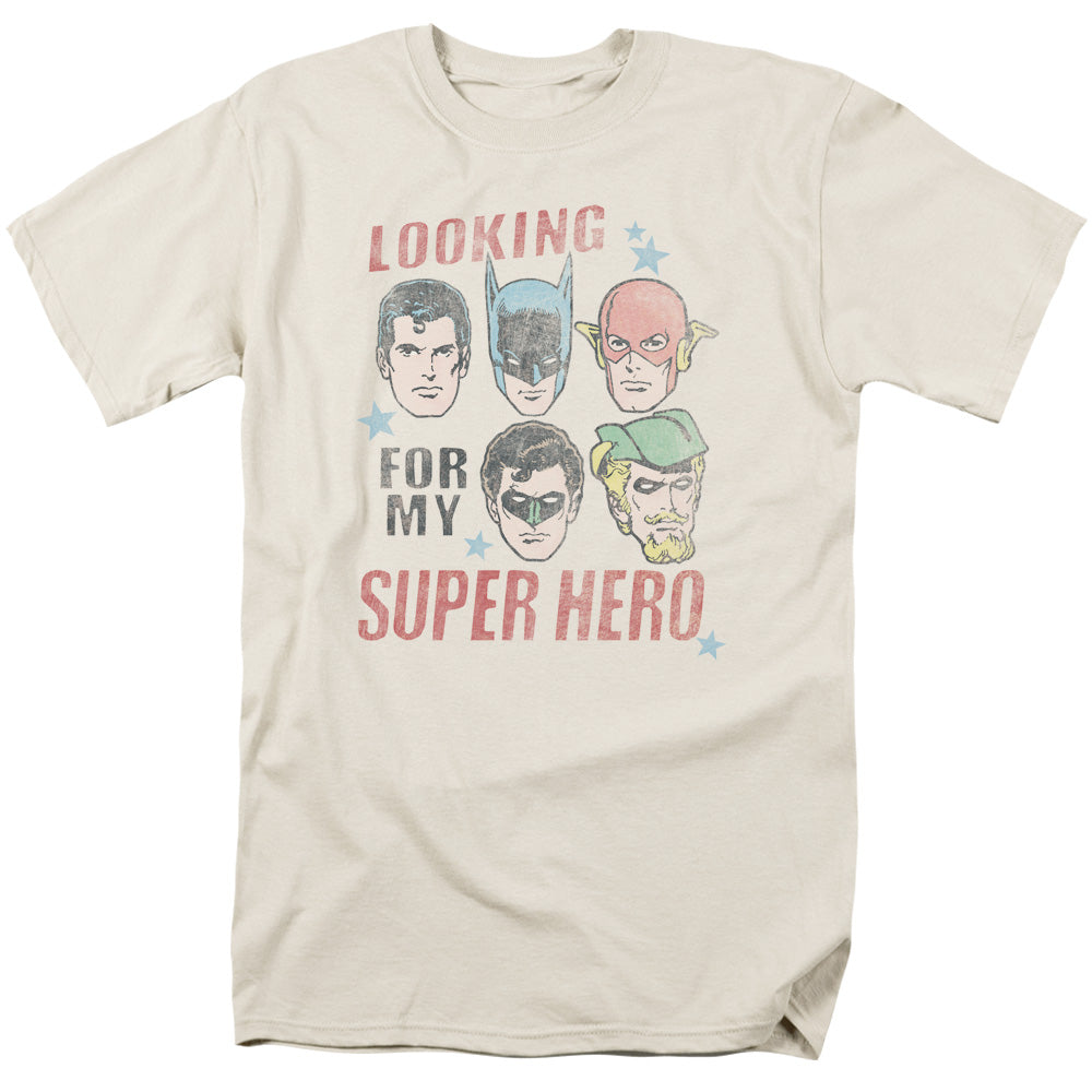 AN OFFCIALLY LICENSED JLA MY SUPER HERO MEN'S REGULAR FIT T-SHIRT CREAM