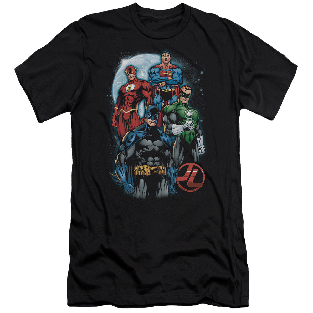 AN OFFCIALLY LICENSED JLA THE FOUR MEN'S PREMIUM SLIM FIT T-SHIRT BLACK