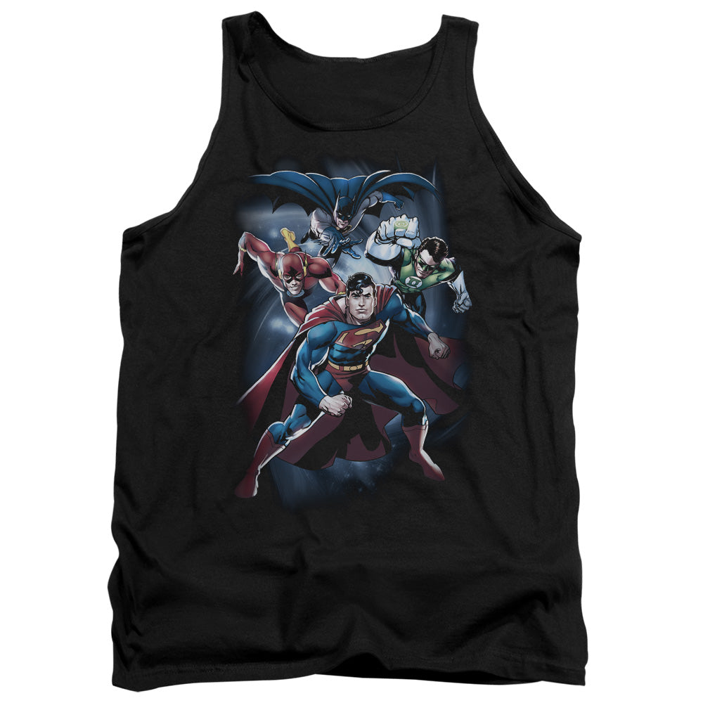 AN OFFCIALLY LICENSED JLA COSMIC CREW ADULT UNISEX TANK TOP BLACK
