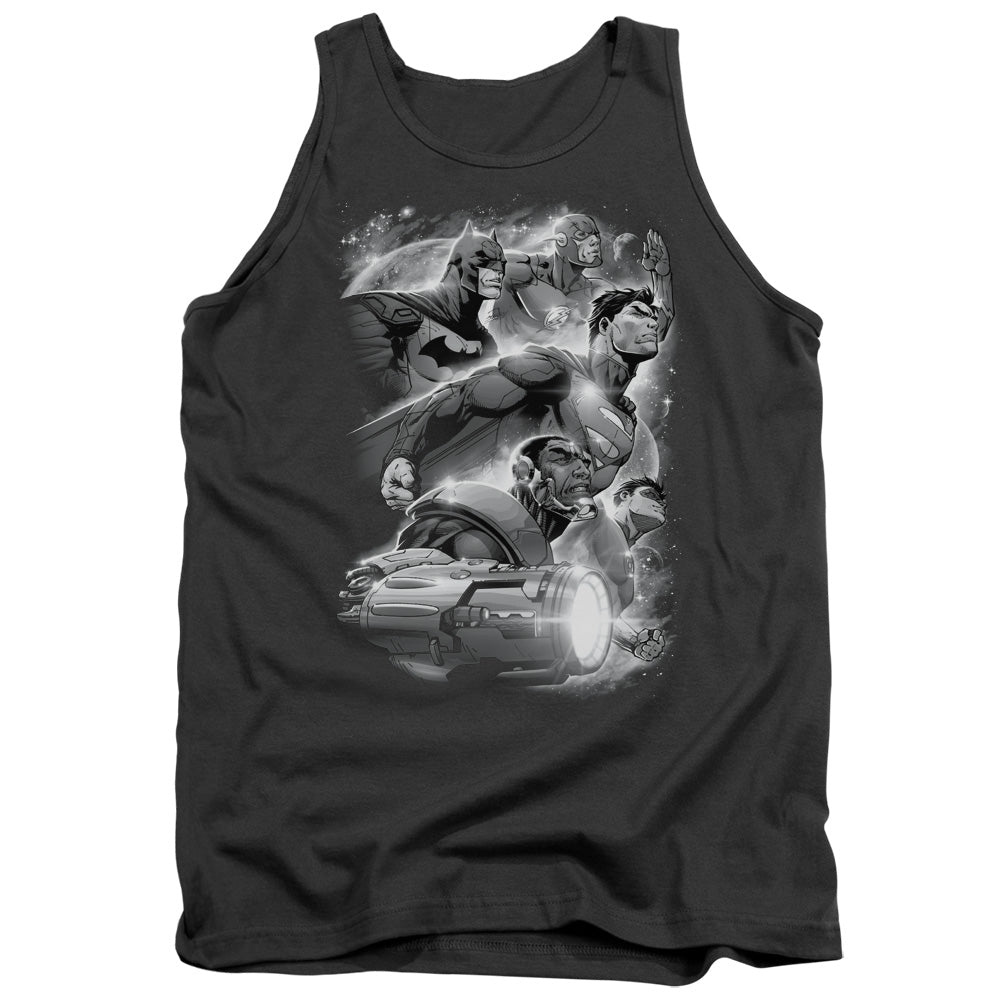 AN OFFCIALLY LICENSED JLA ATMOSPHERIC ADULT UNISEX TANK TOP CHARCOAL