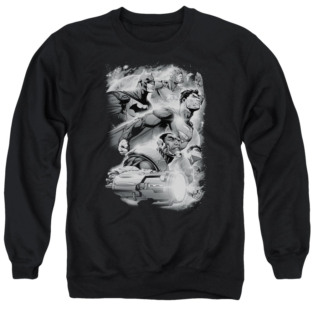 AN OFFCIALLY LICENSED JLA ATMOSPHERIC ADULT UNISEX CREWNECK SWEATSHIRT BLACK