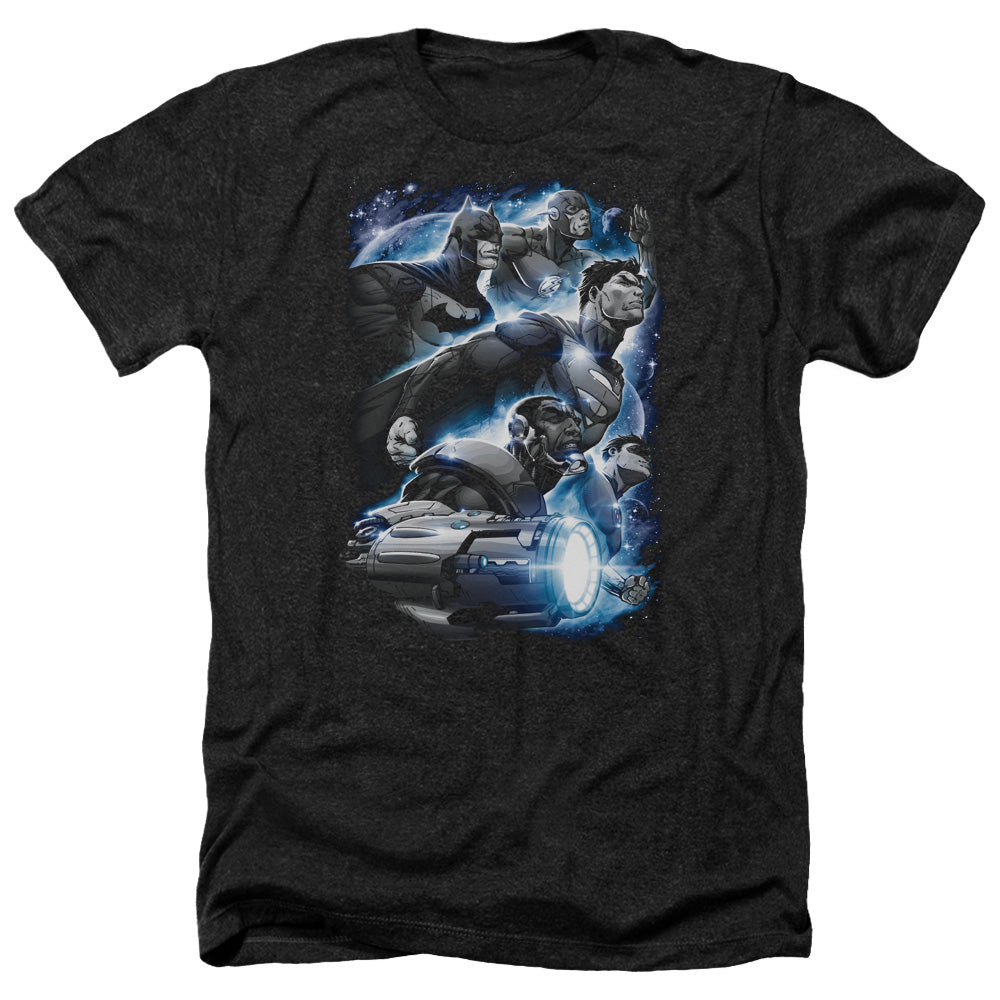 AN OFFCIALLY LICENSED JLA ATMOSPHERIC MEN'S HEATHER T-SHIRT CHARCOAL