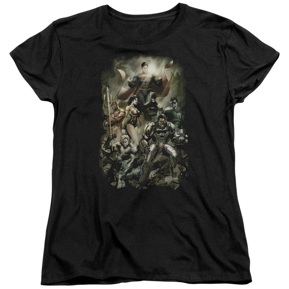 AN OFFCIALLY LICENSED JLA AFTERMATH WOMEN'S REGULAR FIT T-SHIRT BLACK